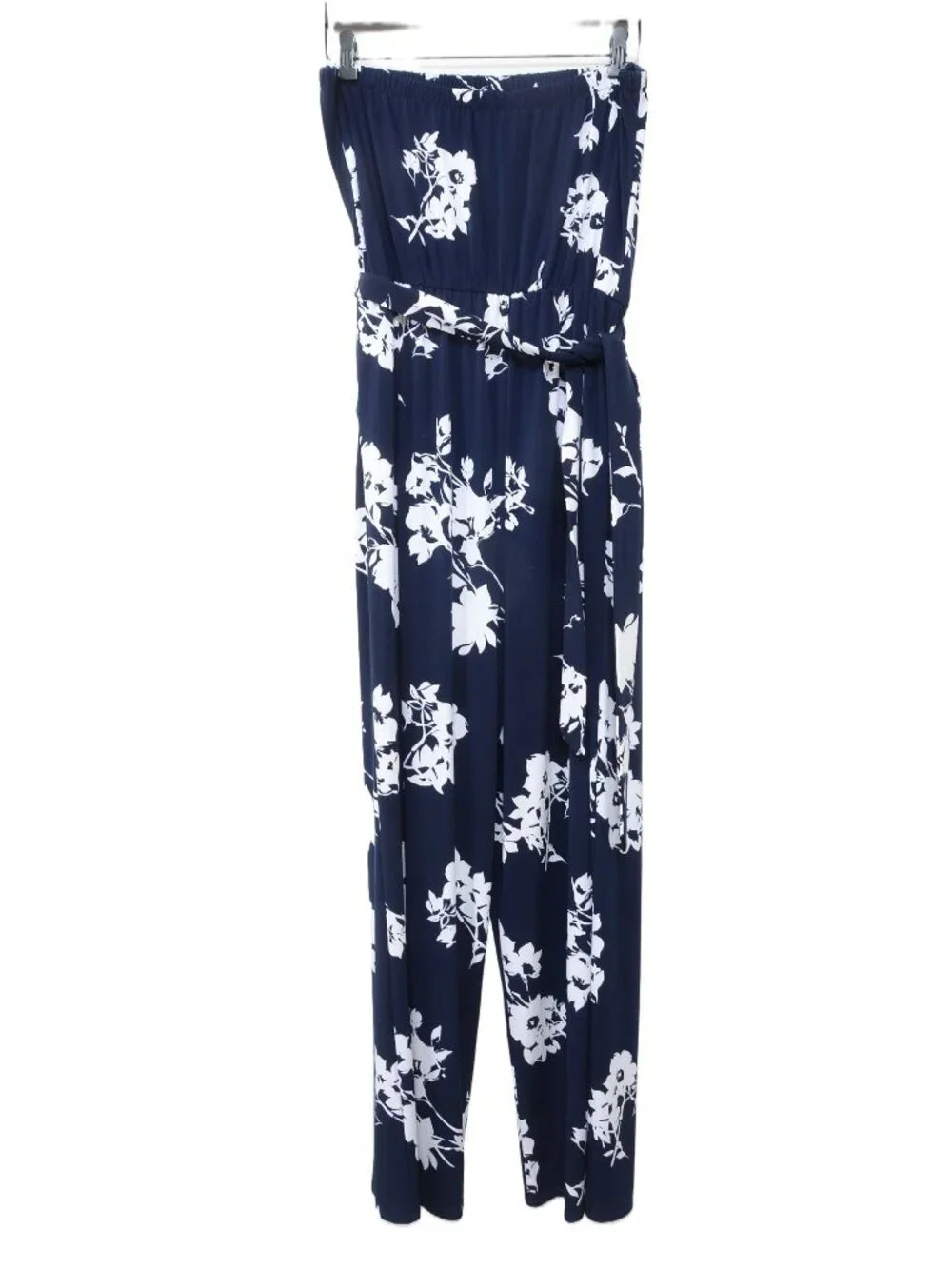 NWOT Lane Bryant PLUS 14/16 Navy Blue White Strapless Floral Wide Leg Jumpsuit